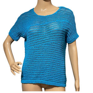 Chico's Womens Open Knit Sweater in Turquoise Blue Size 1‎ (Small)